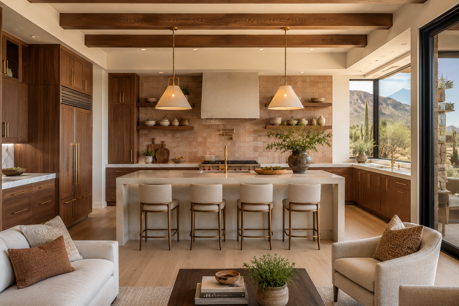Luxury kitchen with desert warm tones